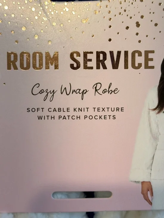 ROOM SERVICE Cozy Wrap Fuzzy Robe SOFT CABLE KNIT TEXTURE POCKETS White L 12 14 - Picture 9 of 12